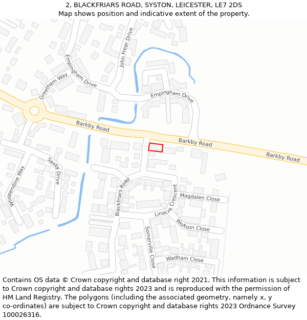 2, BLACKFRIARS ROAD, SYSTON, LEICESTER, LE7 2DS: Location map and indicative extent of plot