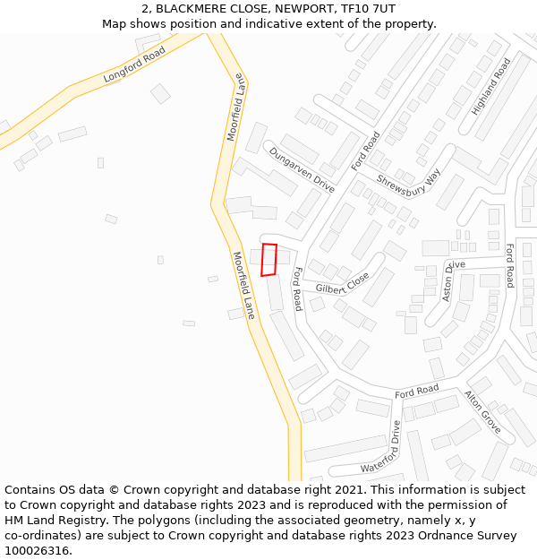 2, BLACKMERE CLOSE, NEWPORT, TF10 7UT: Location map and indicative extent of plot