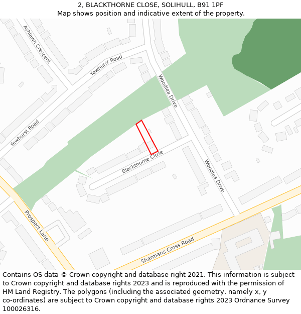 2, BLACKTHORNE CLOSE, SOLIHULL, B91 1PF: Location map and indicative extent of plot