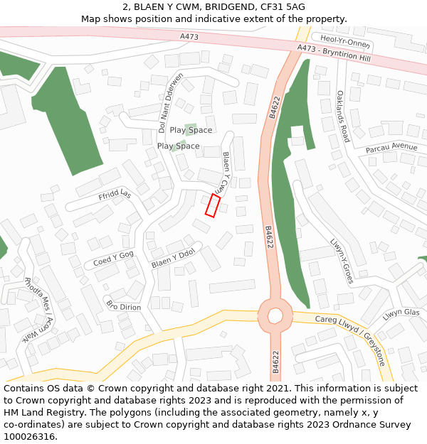 2, BLAEN Y CWM, BRIDGEND, CF31 5AG: Location map and indicative extent of plot