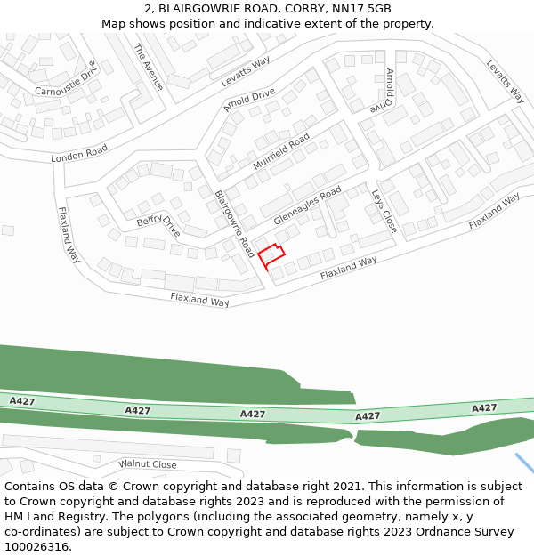 2, BLAIRGOWRIE ROAD, CORBY, NN17 5GB: Location map and indicative extent of plot