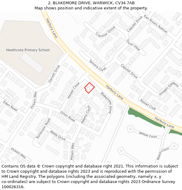 2, BLAKEMORE DRIVE, WARWICK, CV34 7AB: Location map and indicative extent of plot