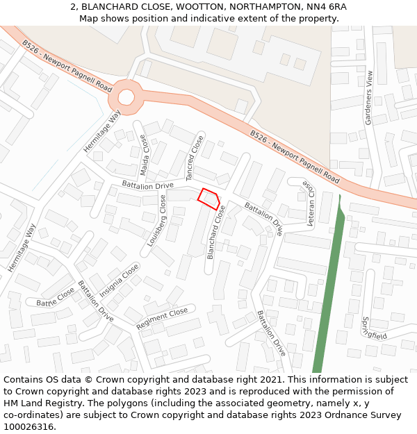 2, BLANCHARD CLOSE, WOOTTON, NORTHAMPTON, NN4 6RA: Location map and indicative extent of plot