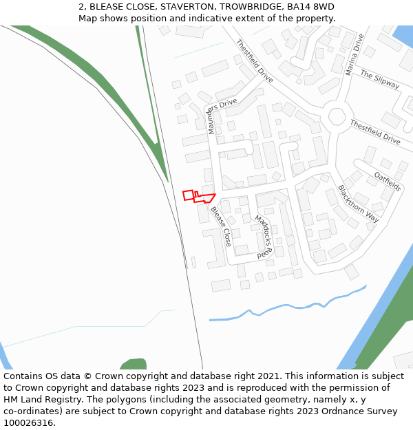 2, BLEASE CLOSE, STAVERTON, TROWBRIDGE, BA14 8WD: Location map and indicative extent of plot