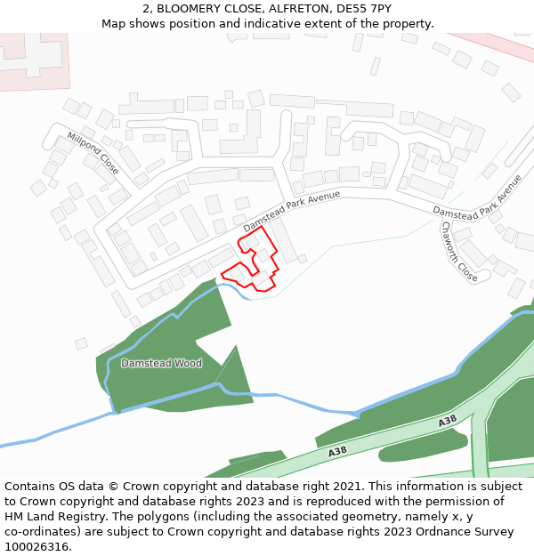 2, BLOOMERY CLOSE, ALFRETON, DE55 7PY: Location map and indicative extent of plot