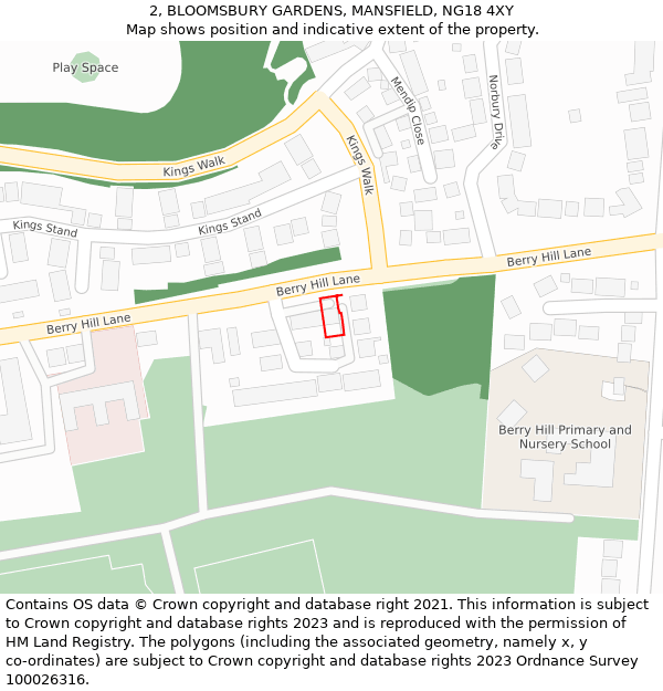 2, BLOOMSBURY GARDENS, MANSFIELD, NG18 4XY: Location map and indicative extent of plot