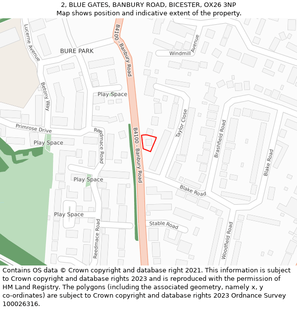 2, BLUE GATES, BANBURY ROAD, BICESTER, OX26 3NP: Location map and indicative extent of plot