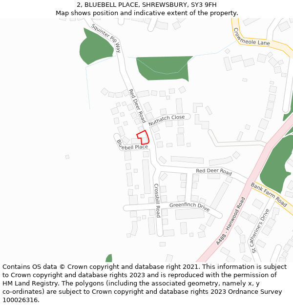 2, BLUEBELL PLACE, SHREWSBURY, SY3 9FH: Location map and indicative extent of plot