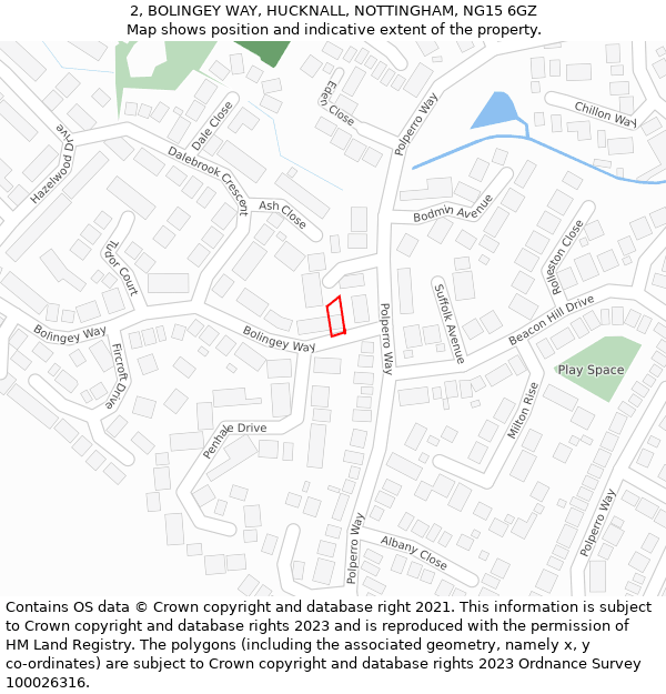 2, BOLINGEY WAY, HUCKNALL, NOTTINGHAM, NG15 6GZ: Location map and indicative extent of plot