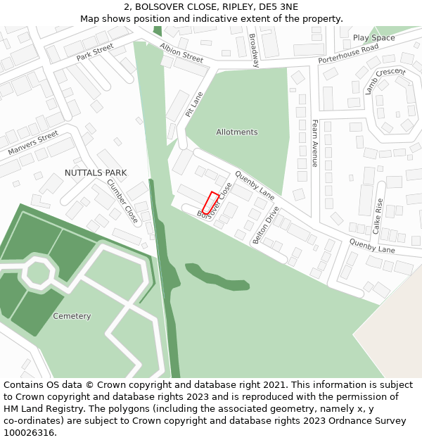 2, BOLSOVER CLOSE, RIPLEY, DE5 3NE: Location map and indicative extent of plot