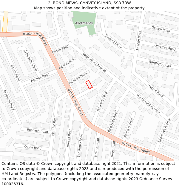 2, BOND MEWS, CANVEY ISLAND, SS8 7RW: Location map and indicative extent of plot