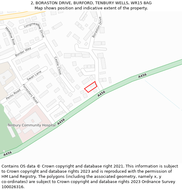 2, BORASTON DRIVE, BURFORD, TENBURY WELLS, WR15 8AG: Location map and indicative extent of plot