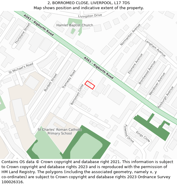 2, BORROMEO CLOSE, LIVERPOOL, L17 7DS: Location map and indicative extent of plot