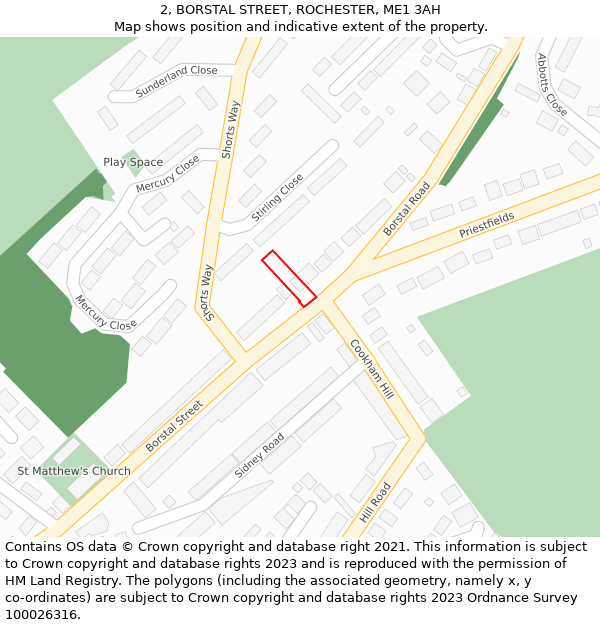 2, BORSTAL STREET, ROCHESTER, ME1 3AH: Location map and indicative extent of plot
