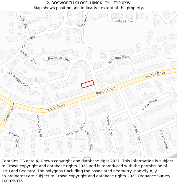 2, BOSWORTH CLOSE, HINCKLEY, LE10 0XW: Location map and indicative extent of plot