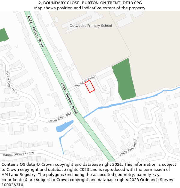 2, BOUNDARY CLOSE, BURTON-ON-TRENT, DE13 0PG: Location map and indicative extent of plot