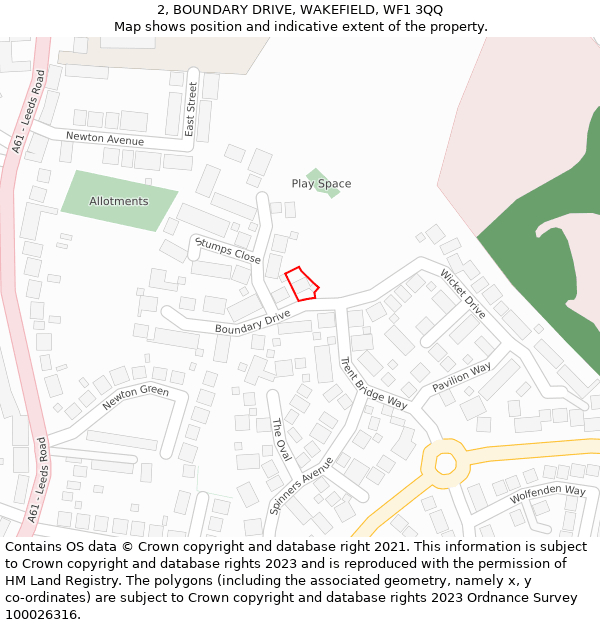 2, BOUNDARY DRIVE, WAKEFIELD, WF1 3QQ: Location map and indicative extent of plot