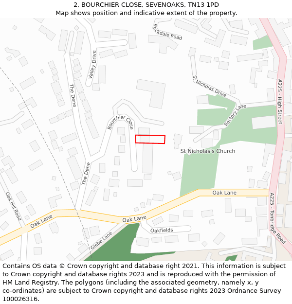 2, BOURCHIER CLOSE, SEVENOAKS, TN13 1PD: Location map and indicative extent of plot