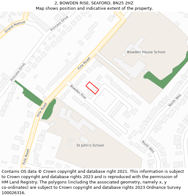 2, BOWDEN RISE, SEAFORD, BN25 2HZ: Location map and indicative extent of plot