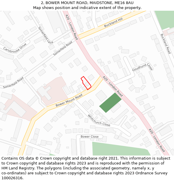 2, BOWER MOUNT ROAD, MAIDSTONE, ME16 8AU: Location map and indicative extent of plot