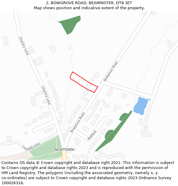 2, BOWGROVE ROAD, BEAMINSTER, DT8 3ET: Location map and indicative extent of plot