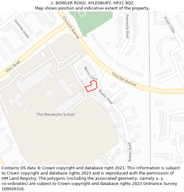 2, BOWLER ROAD, AYLESBURY, HP21 9QZ: Location map and indicative extent of plot