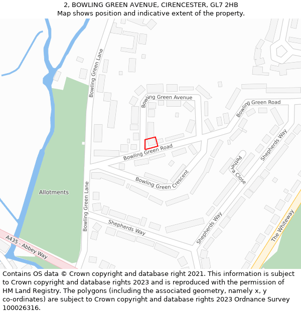 2, BOWLING GREEN AVENUE, CIRENCESTER, GL7 2HB: Location map and indicative extent of plot