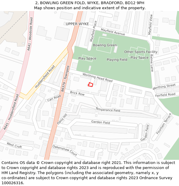 2, BOWLING GREEN FOLD, WYKE, BRADFORD, BD12 9PH: Location map and indicative extent of plot