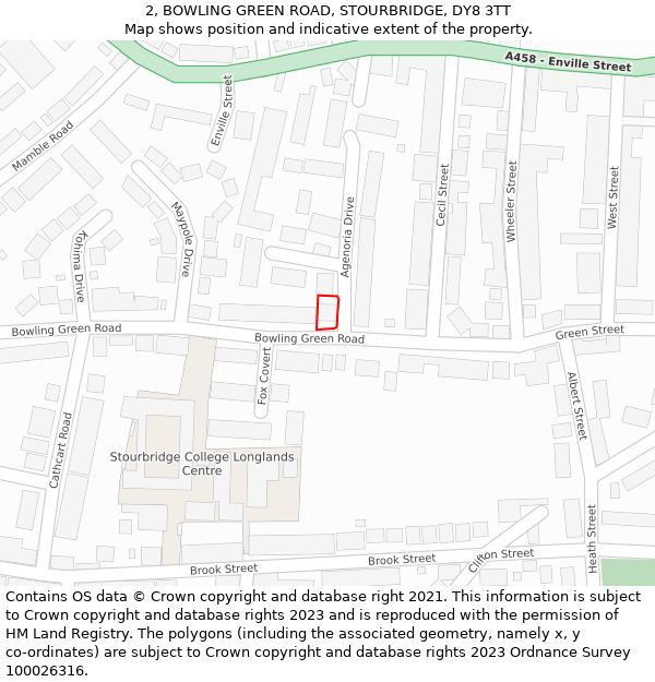 2, BOWLING GREEN ROAD, STOURBRIDGE, DY8 3TT: Location map and indicative extent of plot