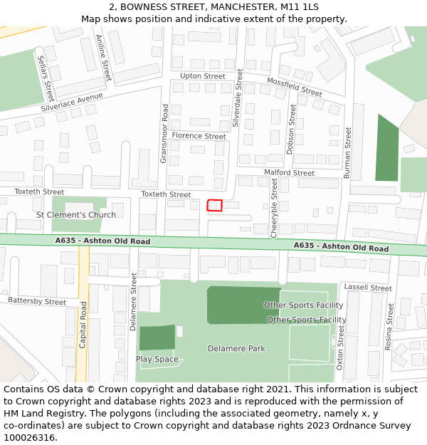 2, BOWNESS STREET, MANCHESTER, M11 1LS: Location map and indicative extent of plot