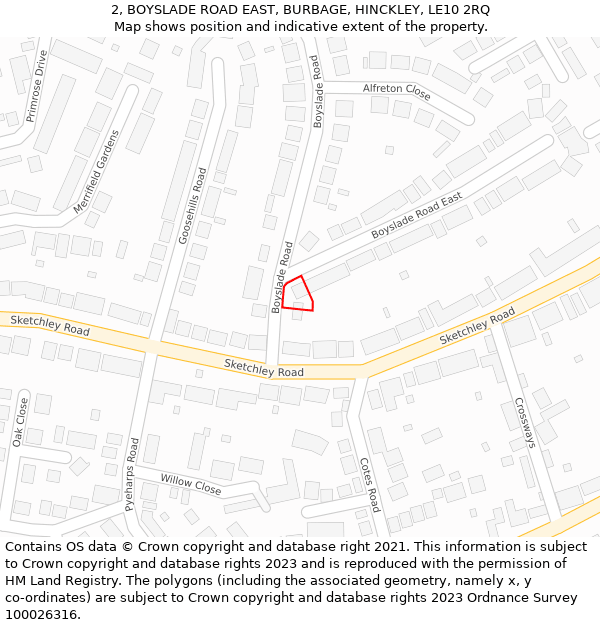 2, BOYSLADE ROAD EAST, BURBAGE, HINCKLEY, LE10 2RQ: Location map and indicative extent of plot