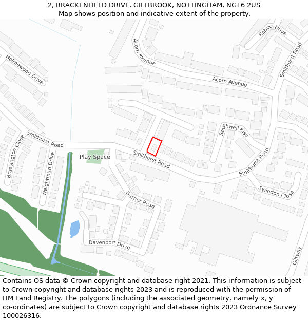 2, BRACKENFIELD DRIVE, GILTBROOK, NOTTINGHAM, NG16 2US: Location map and indicative extent of plot