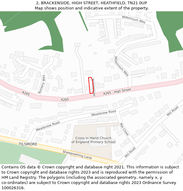 2, BRACKENSIDE, HIGH STREET, HEATHFIELD, TN21 0UP: Location map and indicative extent of plot