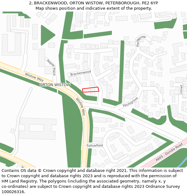 2, BRACKENWOOD, ORTON WISTOW, PETERBOROUGH, PE2 6YP: Location map and indicative extent of plot