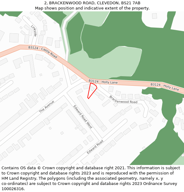 2, BRACKENWOOD ROAD, CLEVEDON, BS21 7AB: Location map and indicative extent of plot