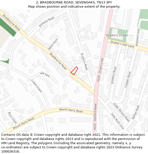 2, BRADBOURNE ROAD, SEVENOAKS, TN13 3PY: Location map and indicative extent of plot