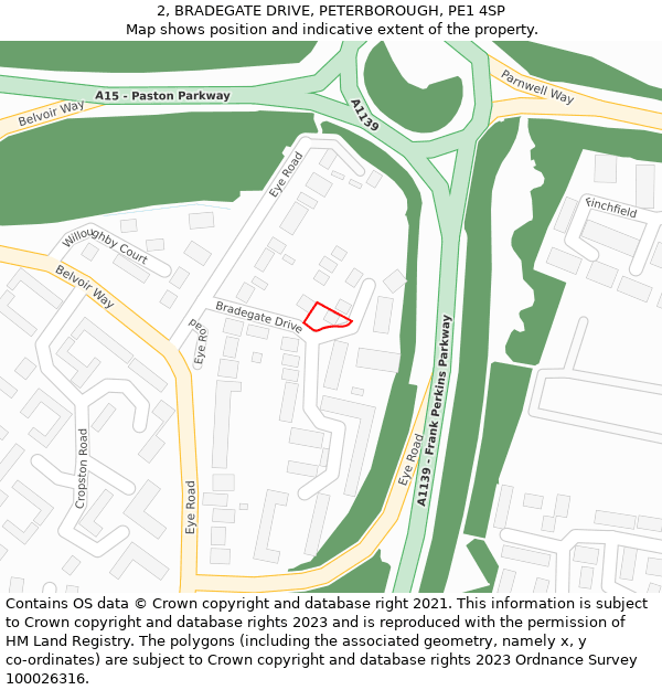 2, BRADEGATE DRIVE, PETERBOROUGH, PE1 4SP: Location map and indicative extent of plot