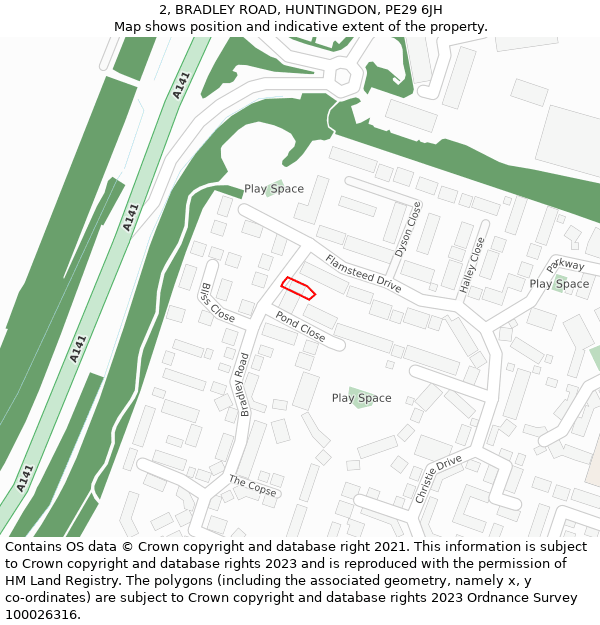 2, BRADLEY ROAD, HUNTINGDON, PE29 6JH: Location map and indicative extent of plot