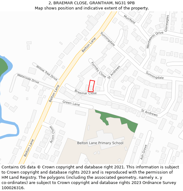 2, BRAEMAR CLOSE, GRANTHAM, NG31 9PB: Location map and indicative extent of plot