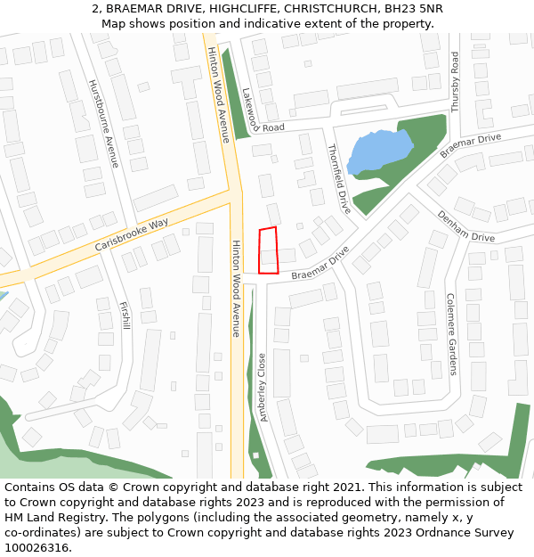 2, BRAEMAR DRIVE, HIGHCLIFFE, CHRISTCHURCH, BH23 5NR: Location map and indicative extent of plot