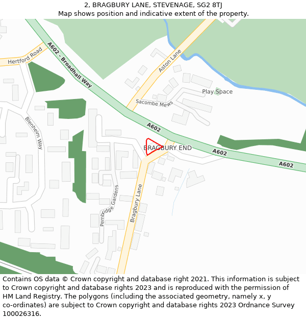 2, BRAGBURY LANE, STEVENAGE, SG2 8TJ: Location map and indicative extent of plot