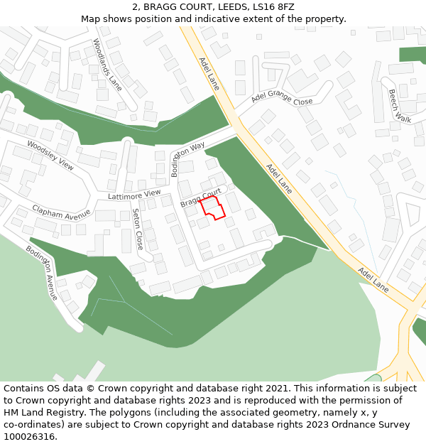 2, BRAGG COURT, LEEDS, LS16 8FZ: Location map and indicative extent of plot