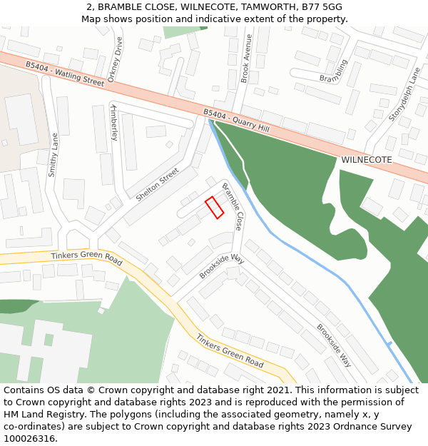 2, BRAMBLE CLOSE, WILNECOTE, TAMWORTH, B77 5GG: Location map and indicative extent of plot