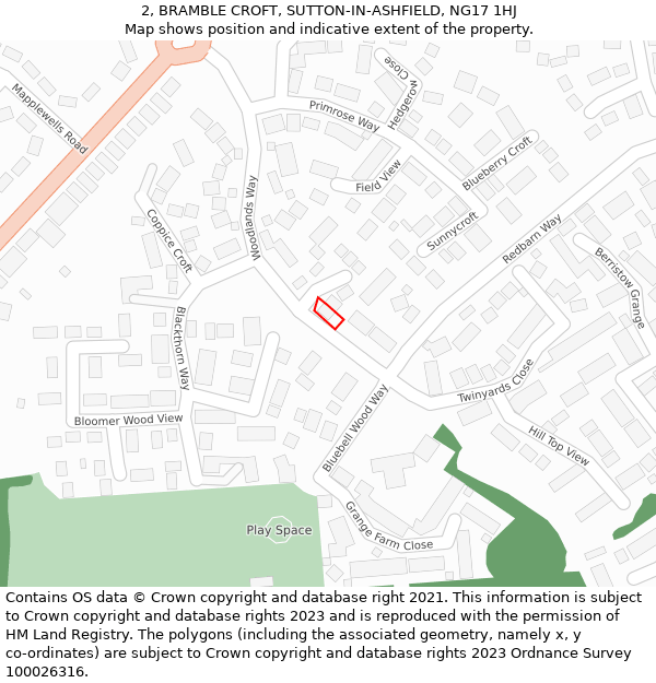 2, BRAMBLE CROFT, SUTTON-IN-ASHFIELD, NG17 1HJ: Location map and indicative extent of plot