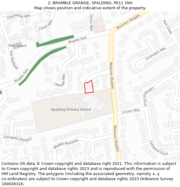 2, BRAMBLE GRANGE, SPALDING, PE11 1NA: Location map and indicative extent of plot