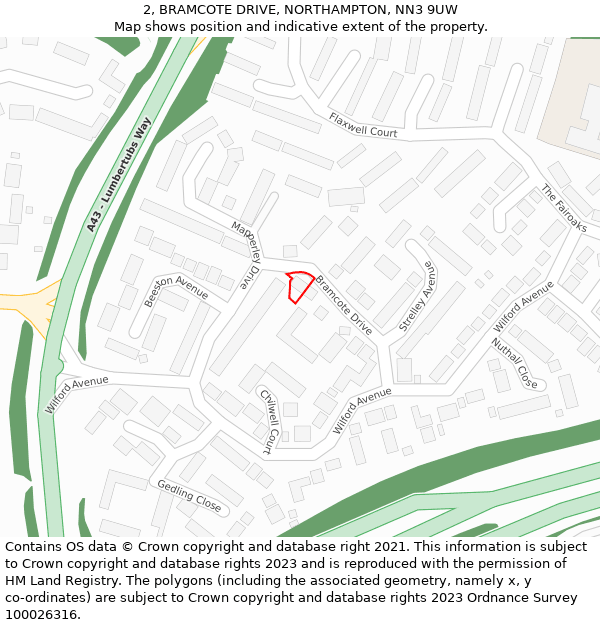 2, BRAMCOTE DRIVE, NORTHAMPTON, NN3 9UW: Location map and indicative extent of plot