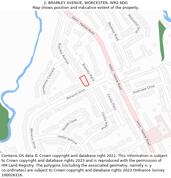 2, BRAMLEY AVENUE, WORCESTER, WR2 6DG: Location map and indicative extent of plot