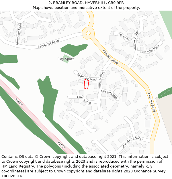 2, BRAMLEY ROAD, HAVERHILL, CB9 9PR: Location map and indicative extent of plot