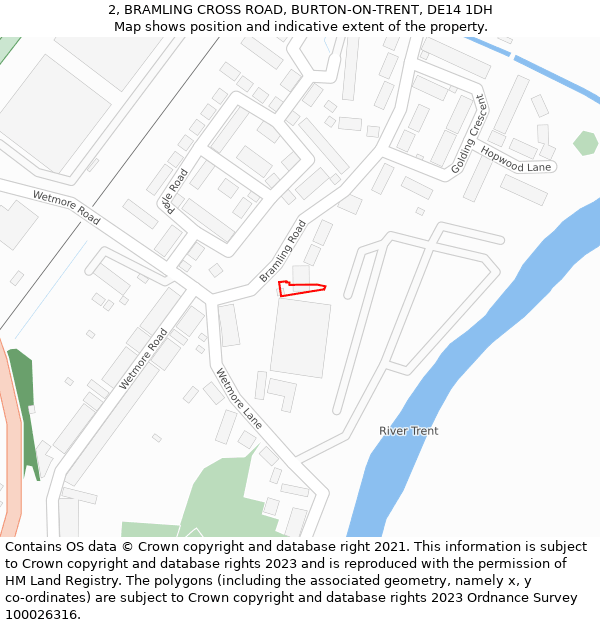2, BRAMLING CROSS ROAD, BURTON-ON-TRENT, DE14 1DH: Location map and indicative extent of plot