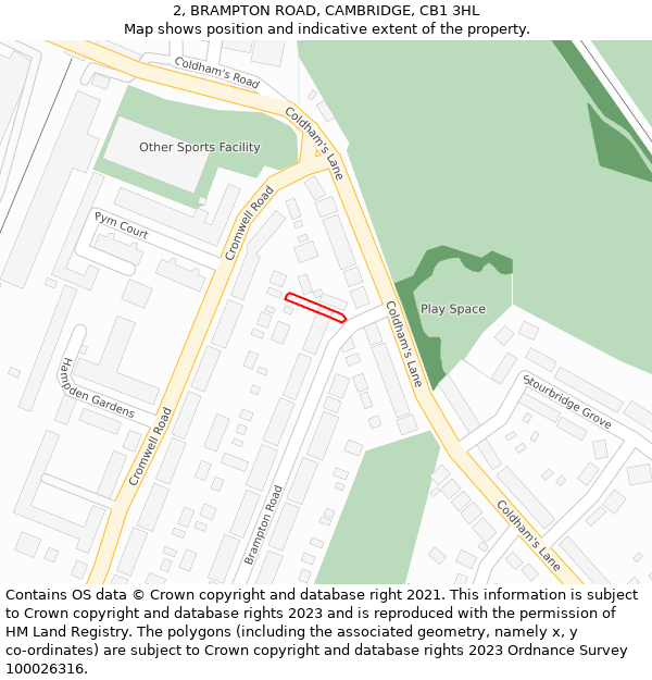 2, BRAMPTON ROAD, CAMBRIDGE, CB1 3HL: Location map and indicative extent of plot